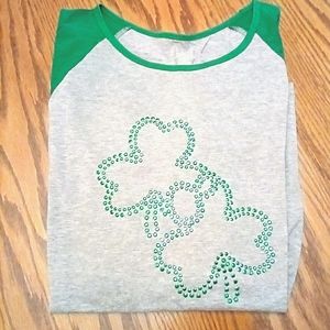 🍭NWOT ST. Patrick's day Bling bling shamrock Jersey style Tee Size XXXL